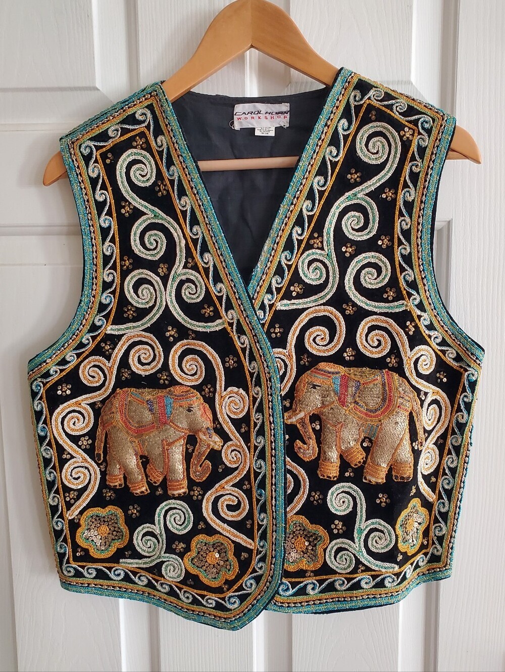 Carol Horn Vintage Bohemian Kalaga‎ Burmese Sequin Elephant Vest - Picture 2 of 10